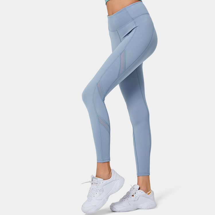 Wholesale Custom High Waist Gym Tights Contrast Mesh Panel 7/8 Yoga Legging Pants