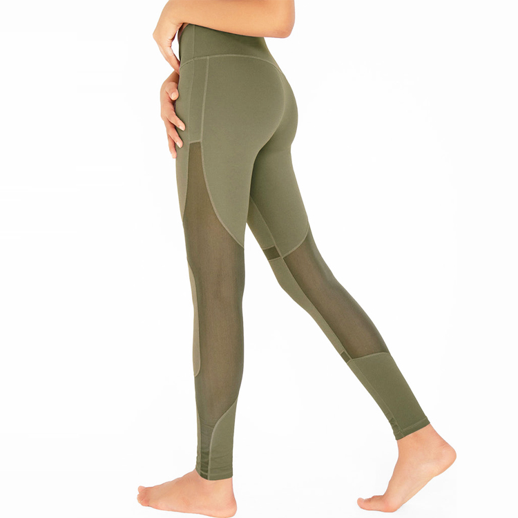 High Waist Mesh Panel Custom Compression Gym Tights Yoga Pants Leggings For Women detail pictures
