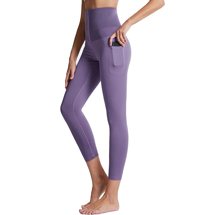 Wholesale Sports Fitness Women Gym Tights High Waistband Corset Yoga Pants With Pocket detail pictures