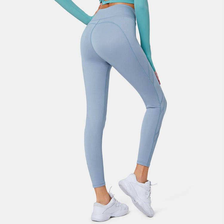 Wholesale Custom High Waist Gym Tights Contrast Mesh Panel 7/8 Yoga Legging Pants detail pictures