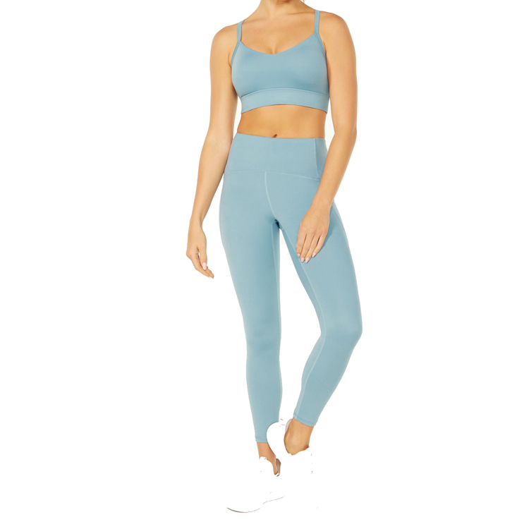 Wholesale Custom Athletic Fitness Set Two Piece Workout Gym Women Cross Strap Yoga Suit With Pockets