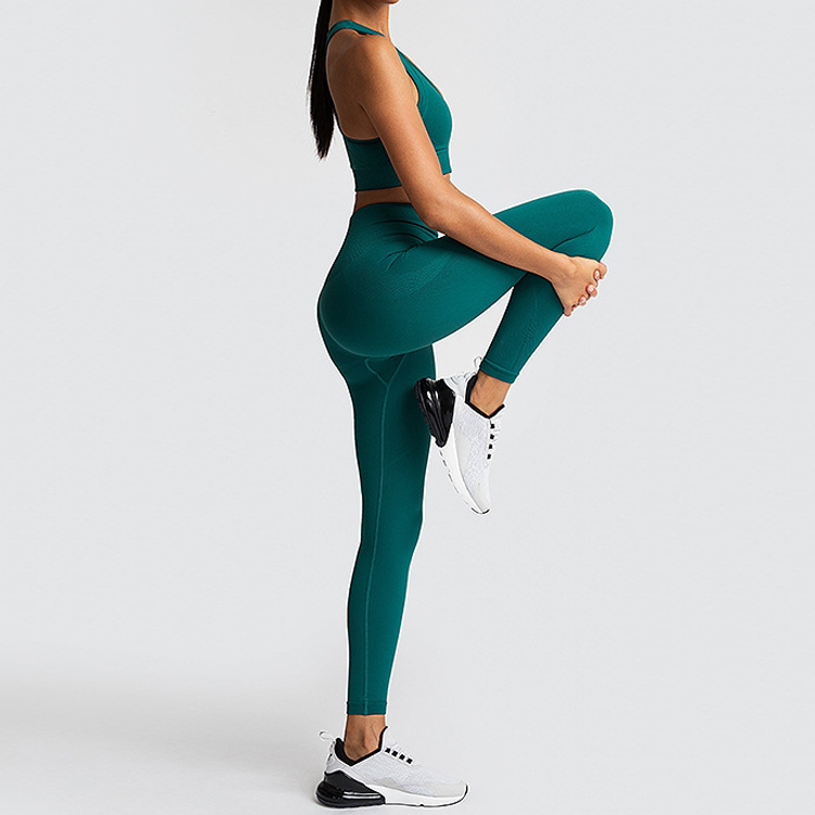 Wholesale Skinny Custom Logo Racer Back Tops High Waist Seamless Yoga Gym sets detail pictures
