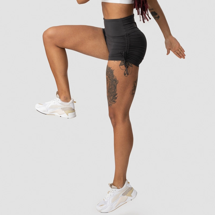 High Rise Four Way Stretch Custom Scrunch V-shape Tie Athletic Shorts Women Gym Shorts detail pictures