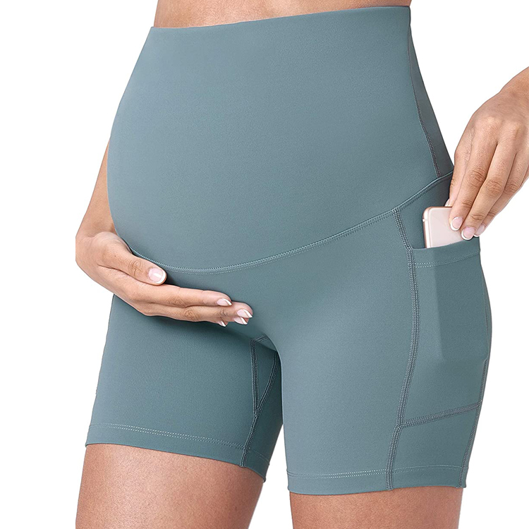 Hot Sell Stretchable Nylon Custom High Waist Women Fitness Maternity Yoga Shorts With Pocket