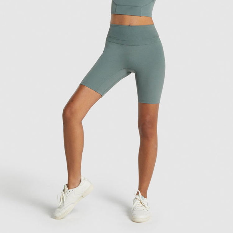High Stretch Custom Logo No Front Seam High Waist Yoga Biker Shorts For Women detail pictures