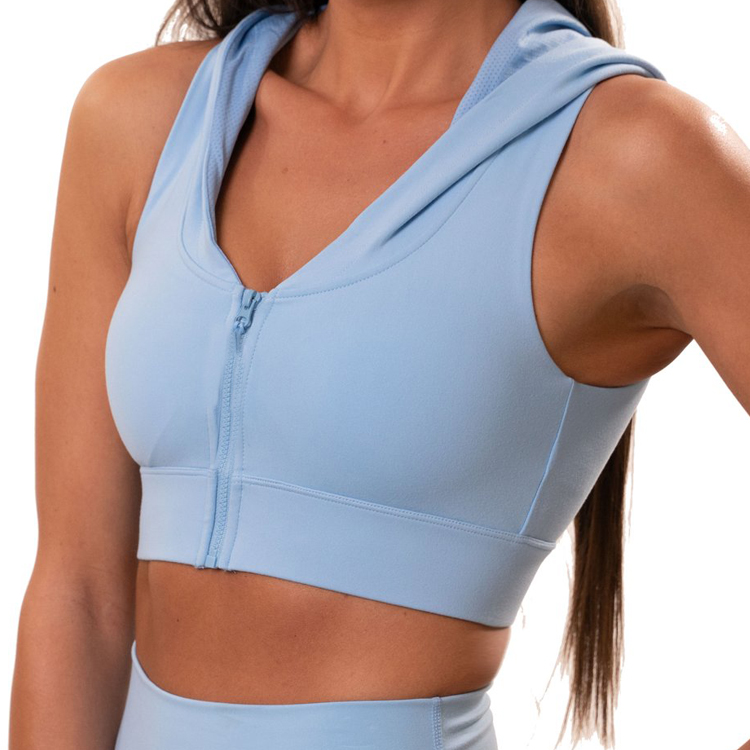 Wholesale Gym Fitness Back Hollow Out Front Zipper Women Yoga Sports Bra With Hoodie