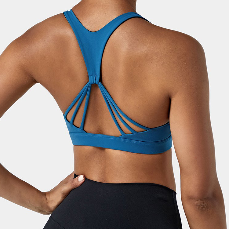 Ladies Four Way Stretch Nylon Custom Logo Y-Back Strap Yoga Sports Bra For Women detail pictures