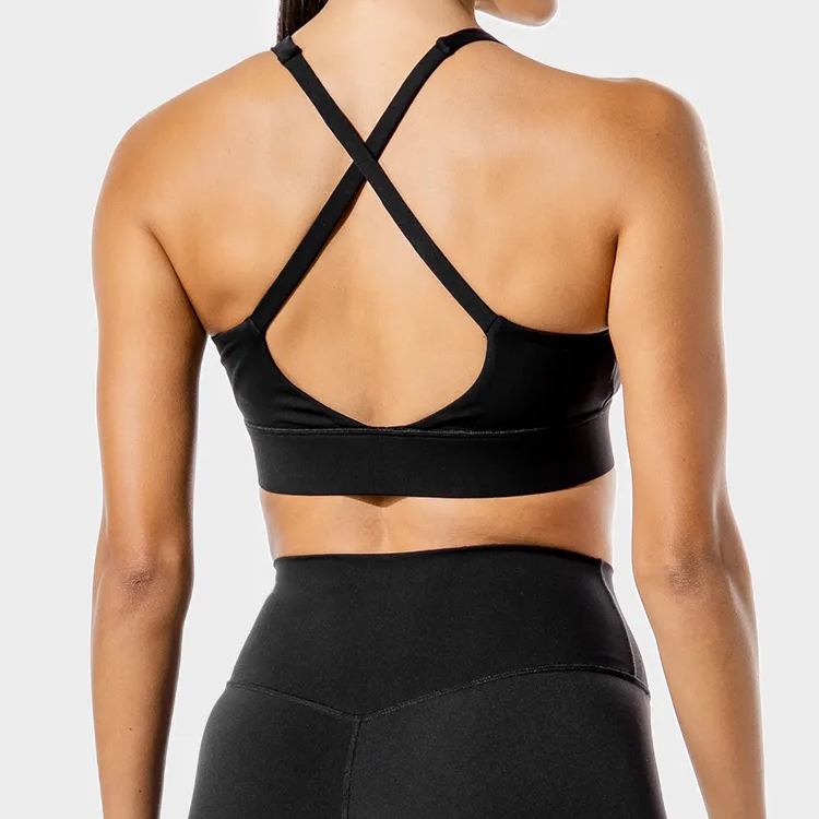 High Rise Four Way Stretch Nylon V Neck Adjustable Strap Women Wrap Sports Yoga Bra detail pictures