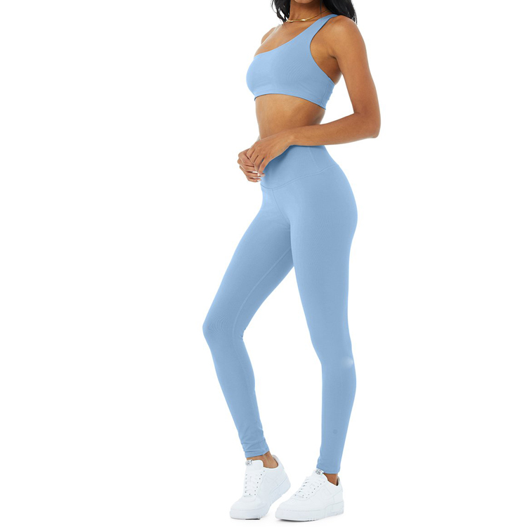 Hot Sell One Shoulder Sports Bra Workout High Waist Yoga Set Custom Printing For Women detail pictures