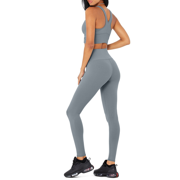 Hot Sell Four Way Stretch Custom Logo High Waist Sports Bra Yoga Set detail pictures