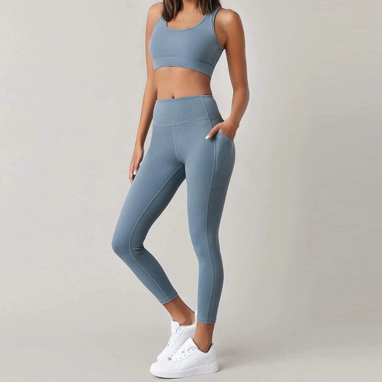 Wholesale Two Piece Yoga Suit Custom Racer Back Yoga Fitness Sets For Women detail pictures