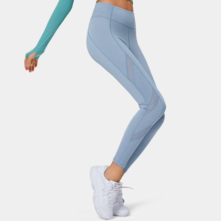 Wholesale Custom High Waist Gym Tights Contrast Mesh Panel 7/8 Yoga Legging Pants detail pictures